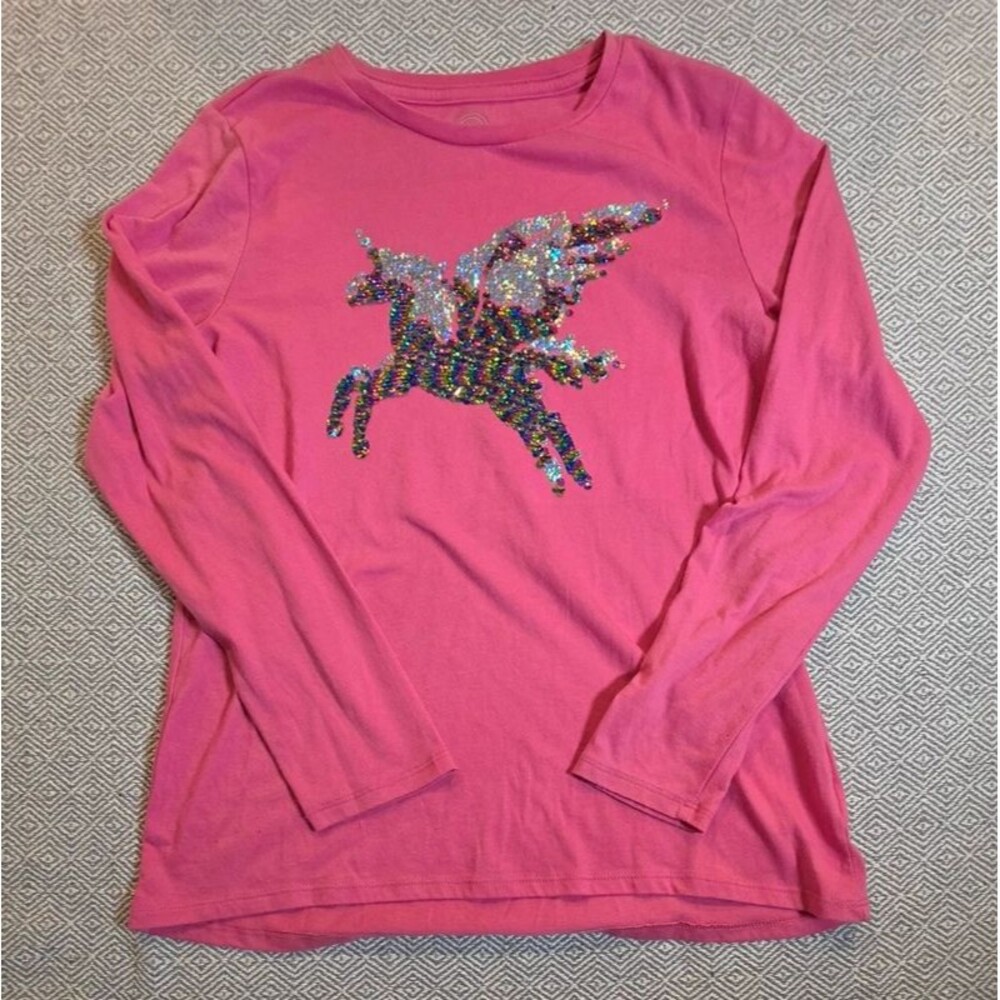 Wonder Nation Girls Long Sleeve Pegasus Sequin Shirt Size XXL 18 Pink